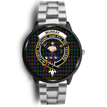 Load image into Gallery viewer, Murray of Atholl Modern Clans ,Black Metal Link watch, leather steel watch, tartan watch, tartan watches, clan watch, scotland watch, merry christmas, cyber Monday, halloween, black Friday