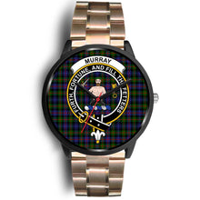 Load image into Gallery viewer, Murray of Atholl Modern Clans ,Black Leather watch, leather steel watch, tartan watch, tartan watches, clan watch, scotland watch, merry christmas, cyber Monday, halloween, black Friday