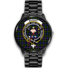 Load image into Gallery viewer, Murray of Atholl Modern Clans ,Black Metal Link watch, leather steel watch, tartan watch, tartan watches, clan watch, scotland watch, merry christmas, cyber Monday, halloween, black Friday