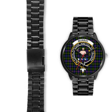 Load image into Gallery viewer, Murray of Atholl Modern Clans ,Black Leather watch, leather steel watch, tartan watch, tartan watches, clan watch, scotland watch, merry christmas, cyber Monday, halloween, black Friday