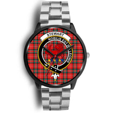 Load image into Gallery viewer, Stewart (Stuart) of Bute Clans ,Black Metal Link watch, leather steel watch, tartan watch, tartan watches, clan watch, scotland watch, merry christmas, cyber Monday, halloween, black Friday