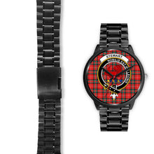 Load image into Gallery viewer, Stewart (Stuart) of Bute Clans ,Black Leather watch, leather steel watch, tartan watch, tartan watches, clan watch, scotland watch, merry christmas, cyber Monday, halloween, black Friday