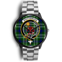Load image into Gallery viewer, Spottiswood Clans ,Black Metal Link watch, leather steel watch, tartan watch, tartan watches, clan watch, scotland watch, merry christmas, cyber Monday, halloween, black Friday