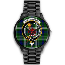 Load image into Gallery viewer, Spottiswood Clans ,Black Metal Link watch, leather steel watch, tartan watch, tartan watches, clan watch, scotland watch, merry christmas, cyber Monday, halloween, black Friday