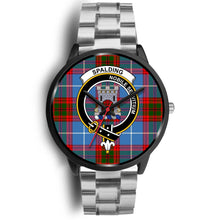 Load image into Gallery viewer, Spalding Clans ,Black Metal Link watch, leather steel watch, tartan watch, tartan watches, clan watch, scotland watch, merry christmas, cyber Monday, halloween, black Friday