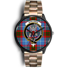 Load image into Gallery viewer, Spalding Clans ,Black Leather watch, leather steel watch, tartan watch, tartan watches, clan watch, scotland watch, merry christmas, cyber Monday, halloween, black Friday