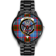 Load image into Gallery viewer, Spalding Clans ,Black Metal Link watch, leather steel watch, tartan watch, tartan watches, clan watch, scotland watch, merry christmas, cyber Monday, halloween, black Friday