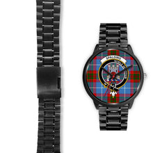 Load image into Gallery viewer, Spalding Clans ,Black Leather watch, leather steel watch, tartan watch, tartan watches, clan watch, scotland watch, merry christmas, cyber Monday, halloween, black Friday