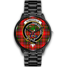 Load image into Gallery viewer, Somerville Clans ,Black Metal Link watch, leather steel watch, tartan watch, tartan watches, clan watch, scotland watch, merry christmas, cyber Monday, halloween, black Friday
