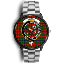 Load image into Gallery viewer, Skene Modern Clans ,Black Metal Link watch, leather steel watch, tartan watch, tartan watches, clan watch, scotland watch, merry christmas, cyber Monday, halloween, black Friday