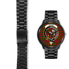 Load image into Gallery viewer, Skene Modern Clans ,Black Leather watch, leather steel watch, tartan watch, tartan watches, clan watch, scotland watch, merry christmas, cyber Monday, halloween, black Friday