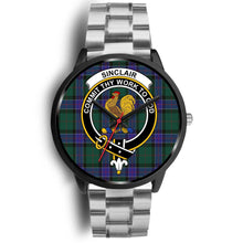 Load image into Gallery viewer, Sinclair Hunting Modern Clans ,Black Metal Link watch, leather steel watch, tartan watch, tartan watches, clan watch, scotland watch, merry christmas, cyber Monday, halloween, black Friday