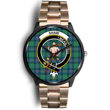 Load image into Gallery viewer, Shaw of Sauchie Clans ,Black Leather watch, leather steel watch, tartan watch, tartan watches, clan watch, scotland watch, merry christmas, cyber Monday, halloween, black Friday