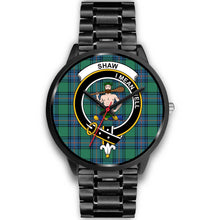 Load image into Gallery viewer, Shaw of Sauchie Clans ,Black Metal Link watch, leather steel watch, tartan watch, tartan watches, clan watch, scotland watch, merry christmas, cyber Monday, halloween, black Friday