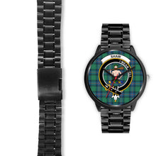 Load image into Gallery viewer, Shaw of Sauchie Clans ,Black Leather watch, leather steel watch, tartan watch, tartan watches, clan watch, scotland watch, merry christmas, cyber Monday, halloween, black Friday