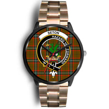 Load image into Gallery viewer, Seton Hunting Modern Clans ,Black Leather watch, leather steel watch, tartan watch, tartan watches, clan watch, scotland watch, merry christmas, cyber Monday, halloween, black Friday