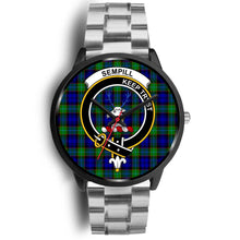 Load image into Gallery viewer, Sempill Modern Clans ,Black Metal Link watch, leather steel watch, tartan watch, tartan watches, clan watch, scotland watch, merry christmas, cyber Monday, halloween, black Friday