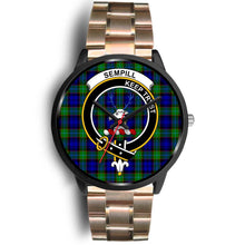 Load image into Gallery viewer, Sempill Modern Clans ,Black Leather watch, leather steel watch, tartan watch, tartan watches, clan watch, scotland watch, merry christmas, cyber Monday, halloween, black Friday