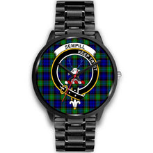 Load image into Gallery viewer, Sempill Modern Clans ,Black Metal Link watch, leather steel watch, tartan watch, tartan watches, clan watch, scotland watch, merry christmas, cyber Monday, halloween, black Friday