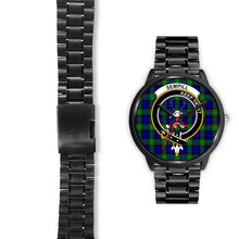 Load image into Gallery viewer, Sempill Modern Clans ,Black Leather watch, leather steel watch, tartan watch, tartan watches, clan watch, scotland watch, merry christmas, cyber Monday, halloween, black Friday