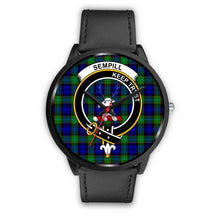 Load image into Gallery viewer, Sempill Modern Clans ,Black Metal Mesh watch, leather steel watch, tartan watch, tartan watches, clan watch, scotland watch, merry christmas, cyber Monday, halloween, black Friday