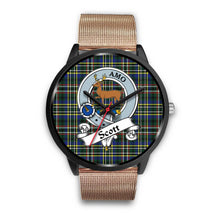 Load image into Gallery viewer, Scott Green Modern Clans ,Brown Leather watch, leather steel watch, tartan watch, tartan watches, clan watch, scotland watch, merry christmas, cyber Monday, halloween, black Friday