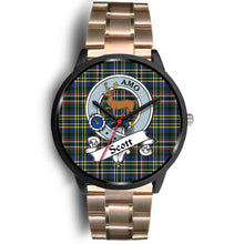 Load image into Gallery viewer, Scott Green Modern Clans ,Black Leather watch, leather steel watch, tartan watch, tartan watches, clan watch, scotland watch, merry christmas, cyber Monday, halloween, black Friday