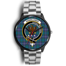 Load image into Gallery viewer, Sandilands Clans ,Black Metal Link watch, leather steel watch, tartan watch, tartan watches, clan watch, scotland watch, merry christmas, cyber Monday, halloween, black Friday