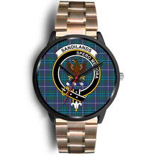 Load image into Gallery viewer, Sandilands Clans ,Black Leather watch, leather steel watch, tartan watch, tartan watches, clan watch, scotland watch, merry christmas, cyber Monday, halloween, black Friday