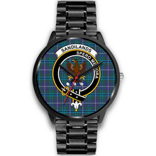 Load image into Gallery viewer, Sandilands Clans ,Black Metal Link watch, leather steel watch, tartan watch, tartan watches, clan watch, scotland watch, merry christmas, cyber Monday, halloween, black Friday