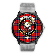 Load image into Gallery viewer, Ruthven Modern Clans ,Rose Gold Metal Link watch, leather steel watch, tartan watch, tartan watches, clan watch, scotland watch, merry christmas, cyber Monday, halloween, black Friday