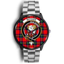 Load image into Gallery viewer, Ruthven Modern Clans ,Black Metal Link watch, leather steel watch, tartan watch, tartan watches, clan watch, scotland watch, merry christmas, cyber Monday, halloween, black Friday