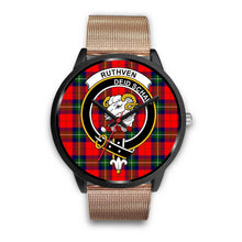 Load image into Gallery viewer, Ruthven Modern Clans ,Brown Leather watch, leather steel watch, tartan watch, tartan watches, clan watch, scotland watch, merry christmas, cyber Monday, halloween, black Friday