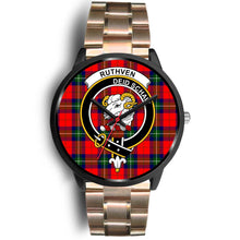 Load image into Gallery viewer, Ruthven Modern Clans ,Black Leather watch, leather steel watch, tartan watch, tartan watches, clan watch, scotland watch, merry christmas, cyber Monday, halloween, black Friday