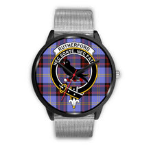 Load image into Gallery viewer, Rutherford Clans ,Rose Gold Metal Link watch, leather steel watch, tartan watch, tartan watches, clan watch, scotland watch, merry christmas, cyber Monday, halloween, black Friday
