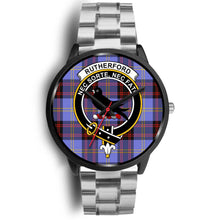 Load image into Gallery viewer, Rutherford Clans ,Black Metal Link watch, leather steel watch, tartan watch, tartan watches, clan watch, scotland watch, merry christmas, cyber Monday, halloween, black Friday