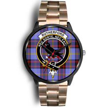 Load image into Gallery viewer, Rutherford Clans ,Black Leather watch, leather steel watch, tartan watch, tartan watches, clan watch, scotland watch, merry christmas, cyber Monday, halloween, black Friday