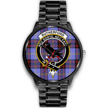 Load image into Gallery viewer, Rutherford Clans ,Black Metal Link watch, leather steel watch, tartan watch, tartan watches, clan watch, scotland watch, merry christmas, cyber Monday, halloween, black Friday