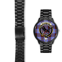 Load image into Gallery viewer, Rutherford Clans ,Black Leather watch, leather steel watch, tartan watch, tartan watches, clan watch, scotland watch, merry christmas, cyber Monday, halloween, black Friday