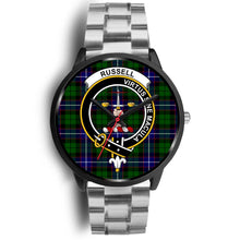 Load image into Gallery viewer, Russell Clans ,Black Metal Link watch, leather steel watch, tartan watch, tartan watches, clan watch, scotland watch, merry christmas, cyber Monday, halloween, black Friday