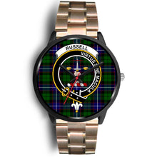 Load image into Gallery viewer, Russell Clans ,Black Leather watch, leather steel watch, tartan watch, tartan watches, clan watch, scotland watch, merry christmas, cyber Monday, halloween, black Friday