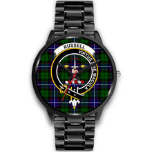 Load image into Gallery viewer, Russell Clans ,Black Metal Link watch, leather steel watch, tartan watch, tartan watches, clan watch, scotland watch, merry christmas, cyber Monday, halloween, black Friday