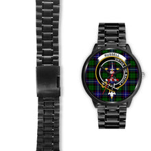 Load image into Gallery viewer, Russell Clans ,Black Leather watch, leather steel watch, tartan watch, tartan watches, clan watch, scotland watch, merry christmas, cyber Monday, halloween, black Friday