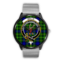 Load image into Gallery viewer, Rollo Clans ,Rose Gold Metal Link watch, leather steel watch, tartan watch, tartan watches, clan watch, scotland watch, merry christmas, cyber Monday, halloween, black Friday