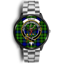 Load image into Gallery viewer, Rollo Clans ,Black Metal Link watch, leather steel watch, tartan watch, tartan watches, clan watch, scotland watch, merry christmas, cyber Monday, halloween, black Friday