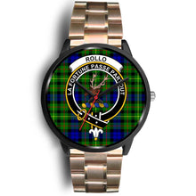Load image into Gallery viewer, Rollo Clans ,Black Leather watch, leather steel watch, tartan watch, tartan watches, clan watch, scotland watch, merry christmas, cyber Monday, halloween, black Friday