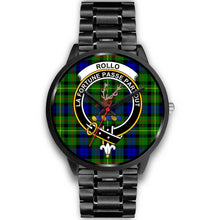 Load image into Gallery viewer, Rollo Clans ,Black Metal Link watch, leather steel watch, tartan watch, tartan watches, clan watch, scotland watch, merry christmas, cyber Monday, halloween, black Friday