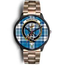 Load image into Gallery viewer, Roberton Clans ,Black Leather watch, leather steel watch, tartan watch, tartan watches, clan watch, scotland watch, merry christmas, cyber Monday, halloween, black Friday