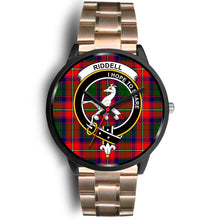Load image into Gallery viewer, Riddell Clans ,Black Leather watch, leather steel watch, tartan watch, tartan watches, clan watch, scotland watch, merry christmas, cyber Monday, halloween, black Friday