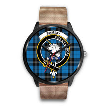 Load image into Gallery viewer, Ramsay Blue Ancient Clans ,Brown Leather watch, leather steel watch, tartan watch, tartan watches, clan watch, scotland watch, merry christmas, cyber Monday, halloween, black Friday